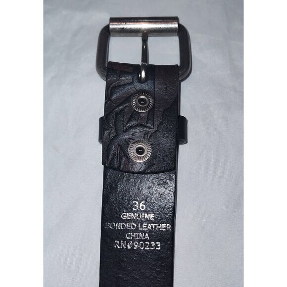 Sunset Beach Palm tree embossed Genuine leather belt Size 36 Brown with silver t - Picture 3 of 7